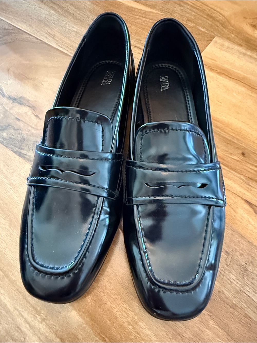 Zara Women’s Black Patent Loafers - size 38